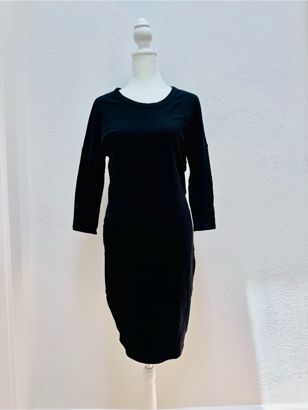 James Perse Black Midi Crewneck Cotton Dress